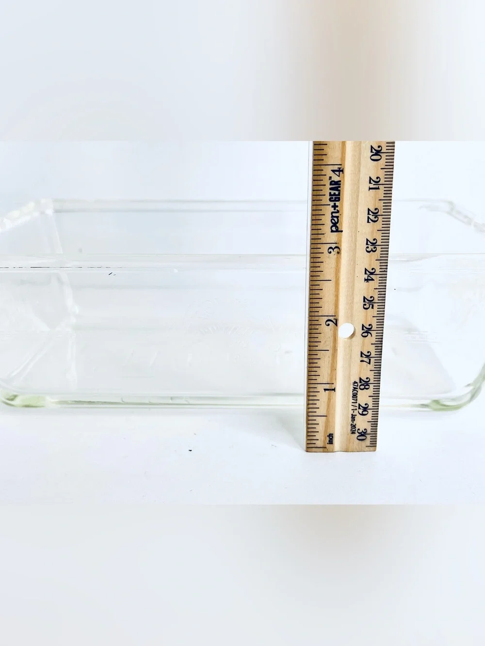 Vintage Glasbake 254 Refrigerator Dish Clear Glass Embossed Lid 1.5 Qt USA
